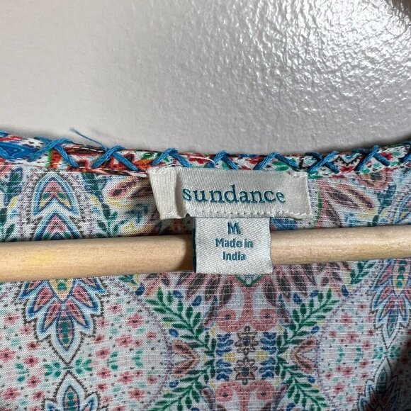 Sundance Andalusia Peasant Top Size Medium Split Neck Boho Tassels Bell Sleeves - Picture 3 of 9